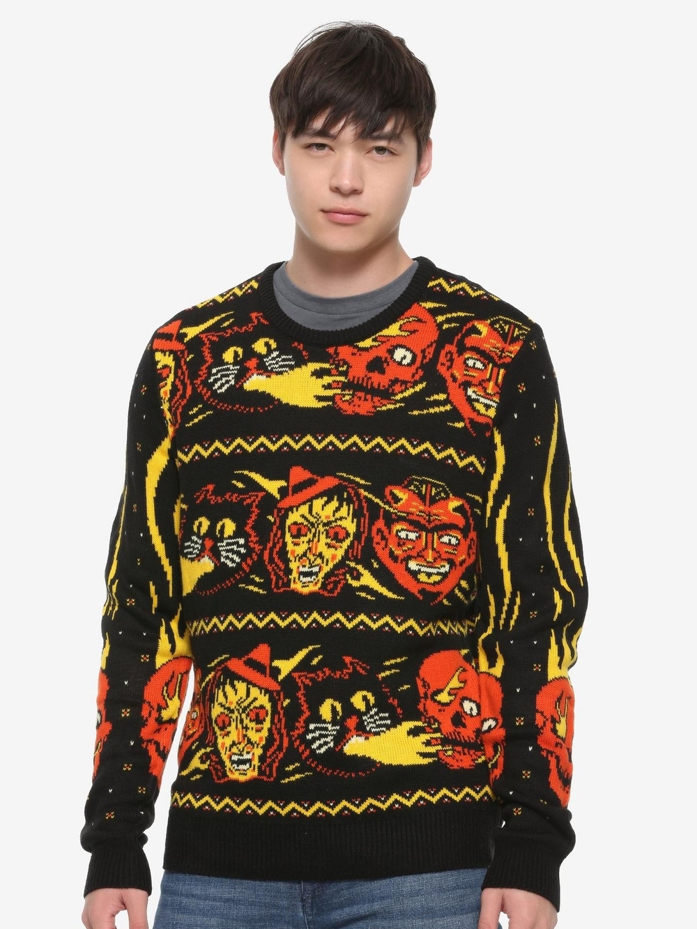 Black Matter Halloween Horror Knit Sweater Size Medium Black Cat Devil Witch